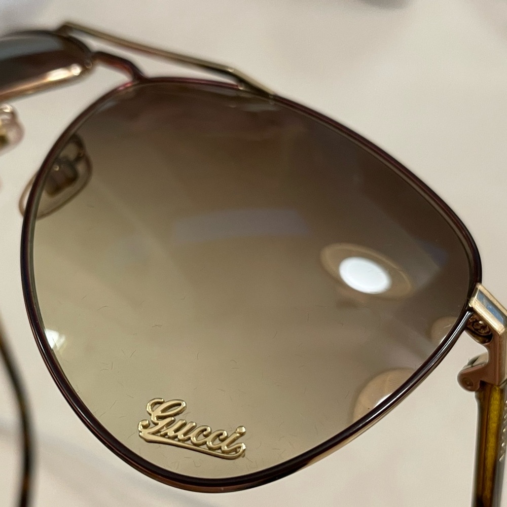 Auth EUC Gucci LOGO Aviator Sunglasses Gold HW tortoise brown gradient lenses - Picture 8 of 15